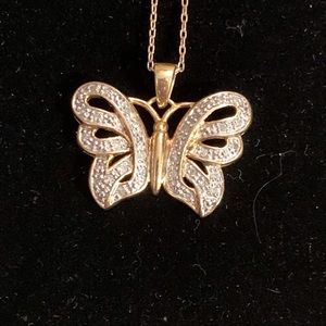 Gold tone butterfly necklace